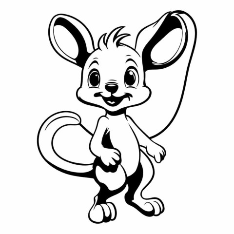 Cute cartoon mouse. Black and white vector illustration for colo