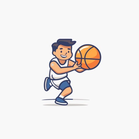 Basketball player with ball. Vector illustration in cartoon styl