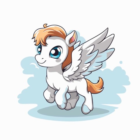 Cute cartoon pony with wings. Vector illustration isolated on wh