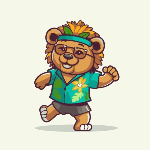 Cute lion cartoon vector illustration. Mascot design template.