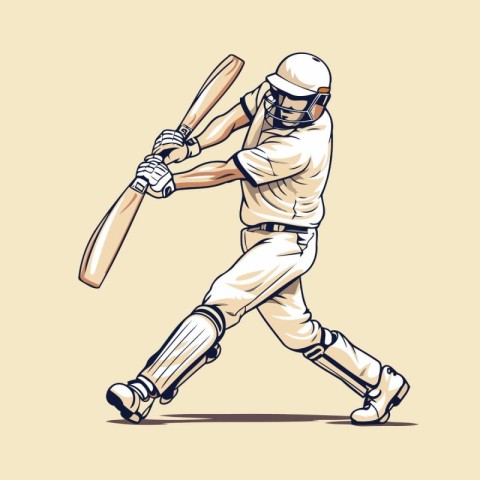 Cricket player with bat. Vector illustration in sketch style.