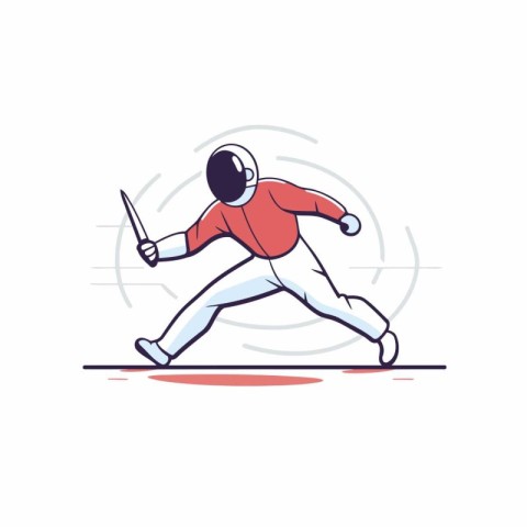 Fencing sport vector thin line icon. Cartoon illustration of fen