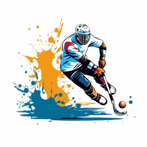 Hockey player with the stick and puck. abstract vector illustrat