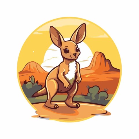 Kangaroo in the desert. Vector illustration in cartoon style.