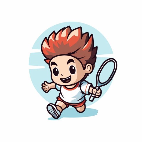 Boy playing badminton cartoon vector clipart. Vector illustratio