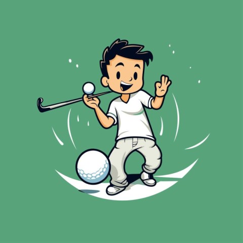 Golf player with ball on green background. Vector illustration i