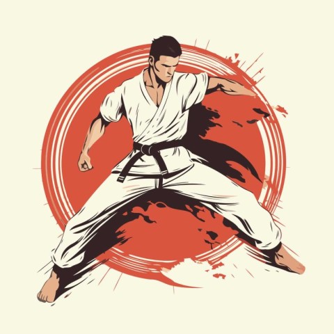 Karate man. Martial arts. Vector illustration in retro style.