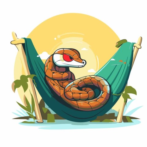 Snake in a hammock. Vector illustration on a white background.