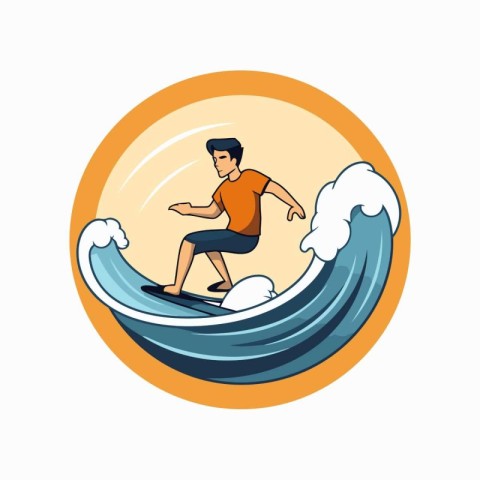 Surfer on a wave. Vector illustration on a white background.