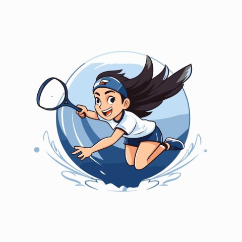 Vector illustration of a girl playing badminton with racket and