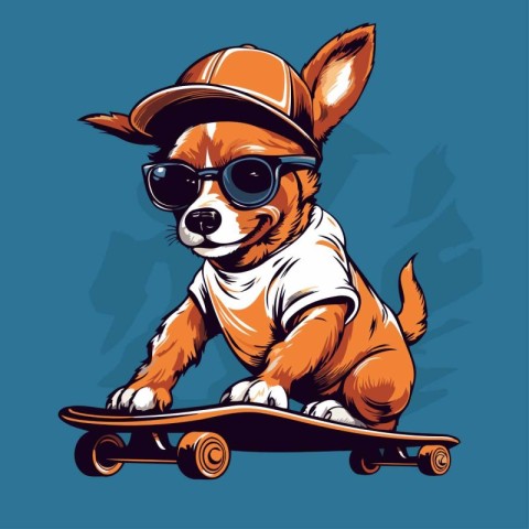 Chihuahua dog rides a skateboard. Vector illustration.