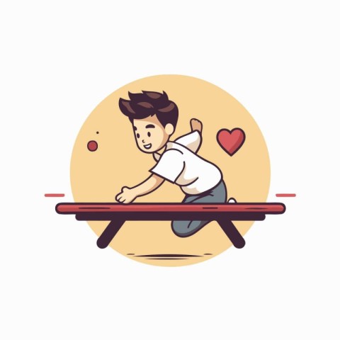 Man jumping on trampoline. Flat design style vector illustration