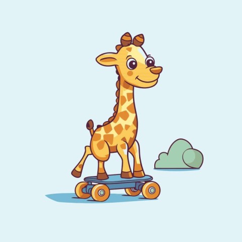 Cute cartoon giraffe riding a skateboard. Vector illustration.