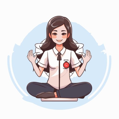 Young woman meditating in lotus position. Vector illustration in