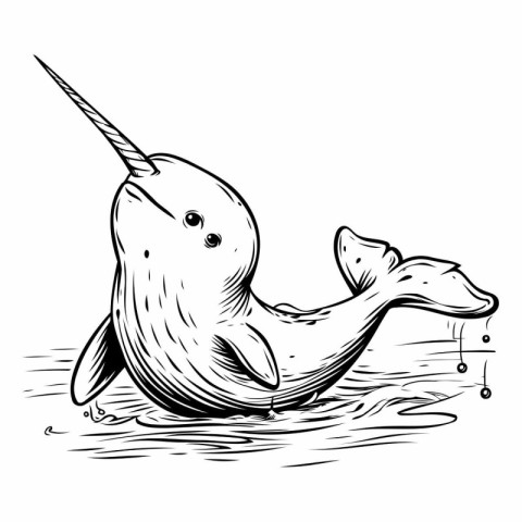 Vector hand drawn illustration of a cute narwhal. Cartoon style.