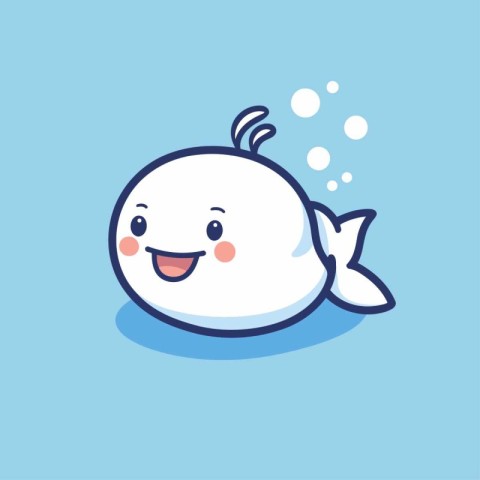 Cute cartoon fish character isolated on blue background. Vector