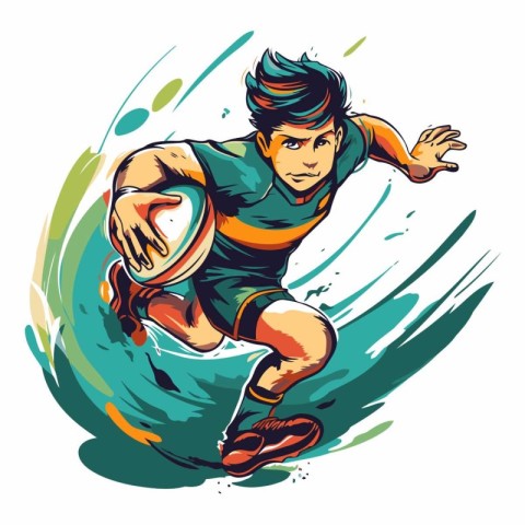 Rugby player with ball. Vector illustration of a rugby player.