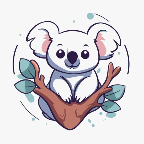 Cute cartoon koala on a tree branch. Vector illustration.