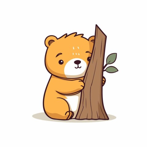 Cute little bear with a tree. Vector illustration on white backg