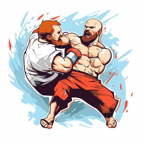 Martial arts fighters. Vector illustration of mma fighter in act