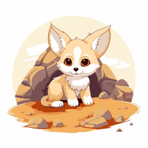 Cute chihuahua puppy sitting on the rock. Vector illustration.