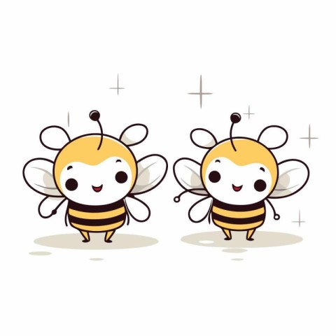 Cute cartoon bee and honeybee. Vector illustration on white back