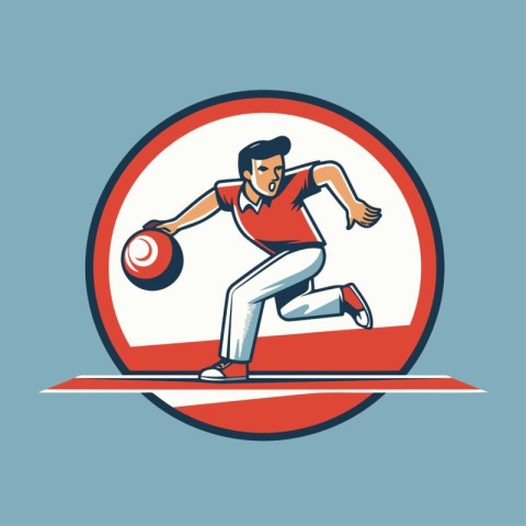 Vector illustration of a man playing bowling with ball set insid