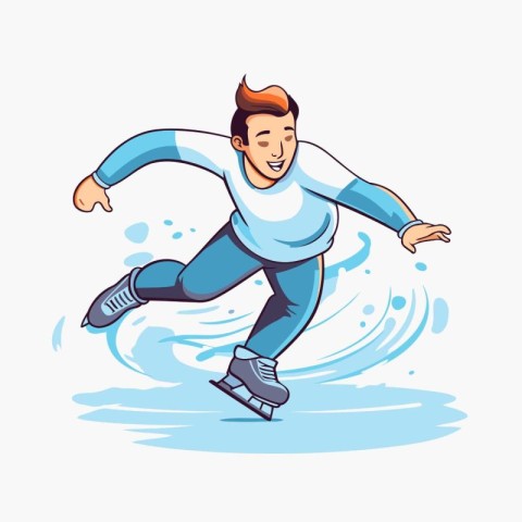 Ice skating man. Vector illustration in cartoon style isolated o