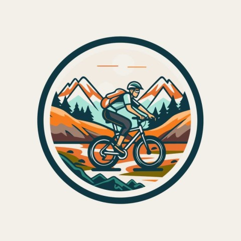 Mountain biker riding in the mountains. Vector illustration for