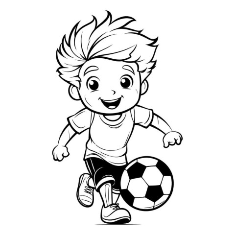 Cartoon soccer player boy with ball. isolated on white backgroun