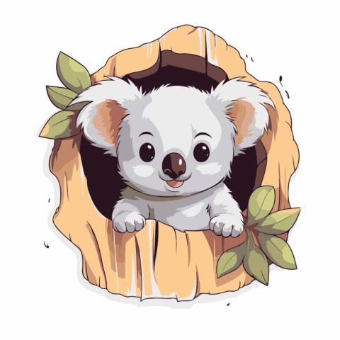 Cute koala in a hole. Vector illustration of a cartoon koala.