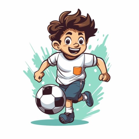 Cartoon soccer player running with ball. Vector illustration iso