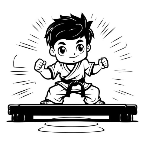 Karate boy cartoon. Black and white vector illustration for colo