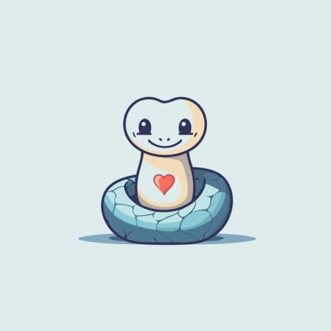 Cute cartoon snake with a heart in his mouth. Vector illustratio