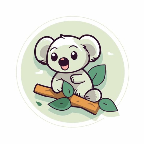 Cute cartoon koala sitting on a branch. Vector illustration.