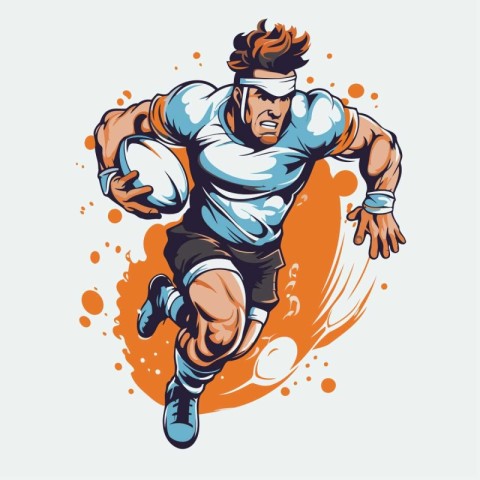 Rugby player action cartoon sport graphic vector. Athlete with b