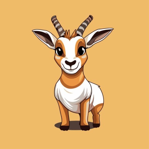 Cute cartoon goat isolated on orange background. Vector illustra