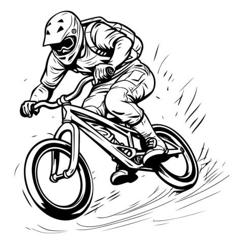 Vector illustration of a biker on a mountain bike in action.