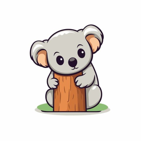 Cute koala sitting on a tree. Vector cartoon illustration.