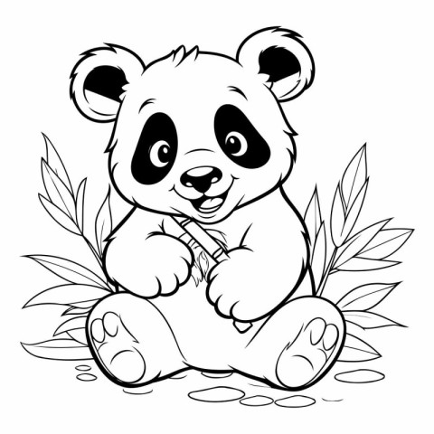 Black and White Cartoon Illustration of Panda Bear Animal Charac