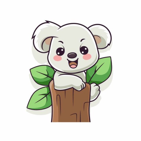 Cute koala on tree. Cartoon character. Vector illustration.