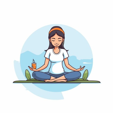 Pregnant woman meditating in lotus position. Vector illustration