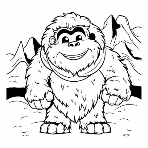 Black and White Cartoon Illustration of Gorilla or Monkey Animal