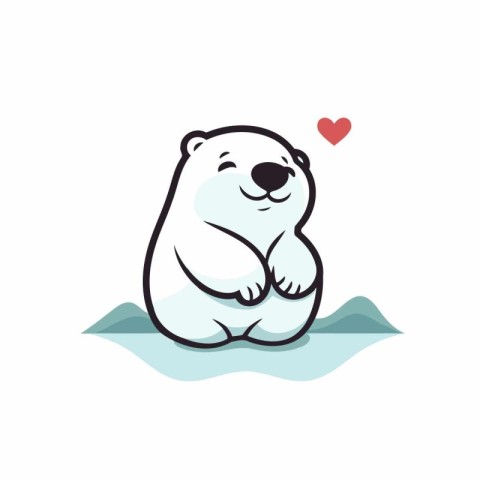 Cute polar bear in love. Vector illustration on white background