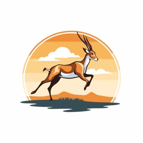 African antelope on sunset background. Vector illustration in fl