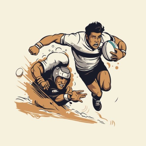 Rugby player with a ball. Vector illustration in retro style.