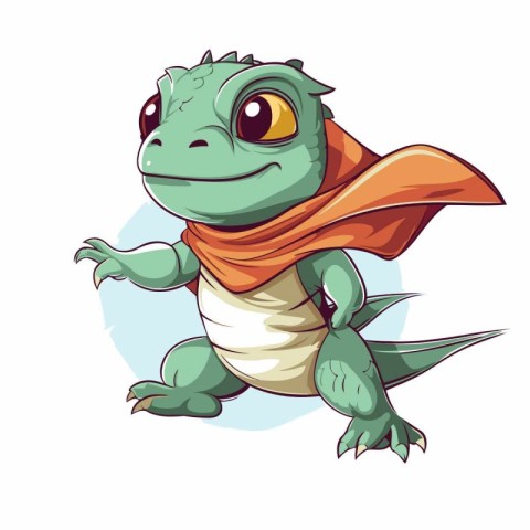 Vector illustration of a cute cartoon crocodile in a red cape.