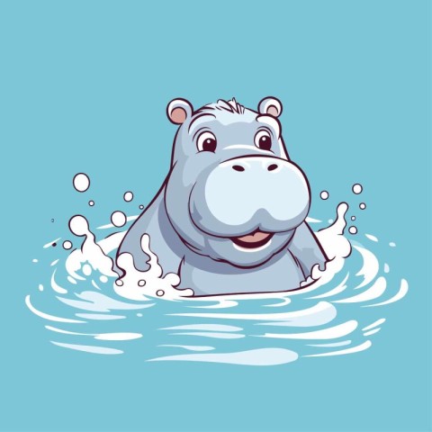 Cute hippo swimming in the water. Vector cartoon illustration.