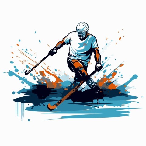 Hockey player with a stick and puck. Abstract vector illustratio