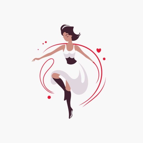 Beautiful girl in a white dress dancing ballet. Vector illustrat